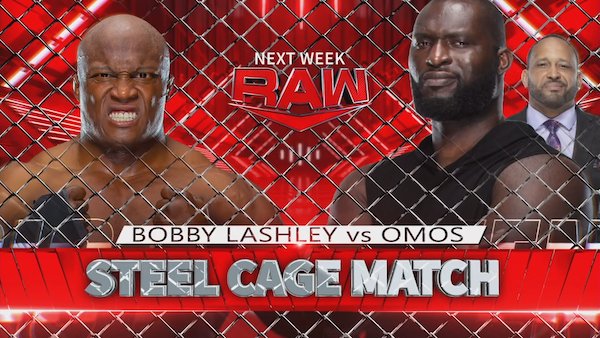 Lashley vs. Omos steel cage Cage match announced for next week's Monday Night Raw